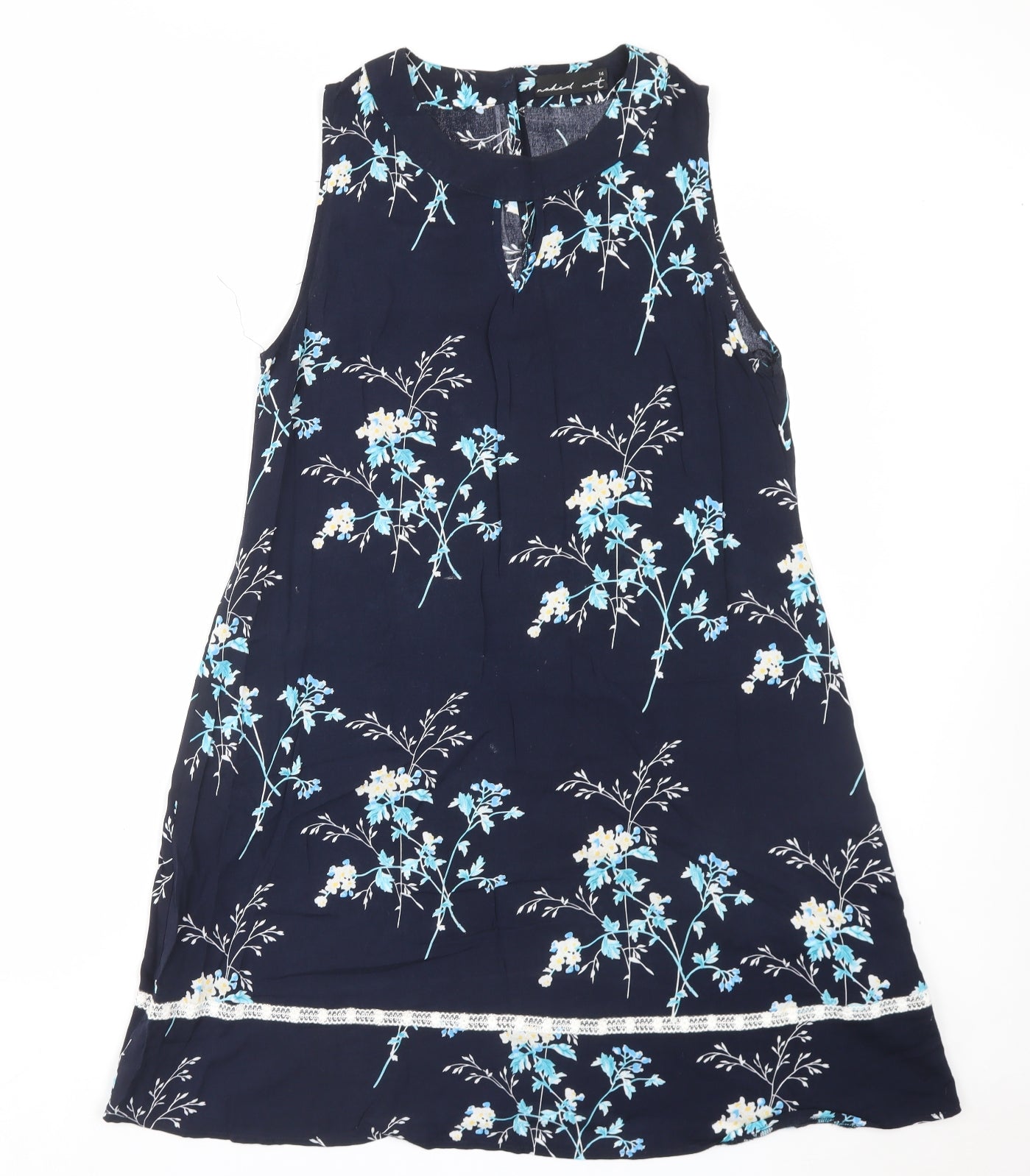 naked art Womens Blue Floral Viscose A-Line Size 14 Crew Neck Button