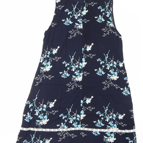 naked art Womens Blue Floral Viscose A-Line Size 14 Crew Neck Button