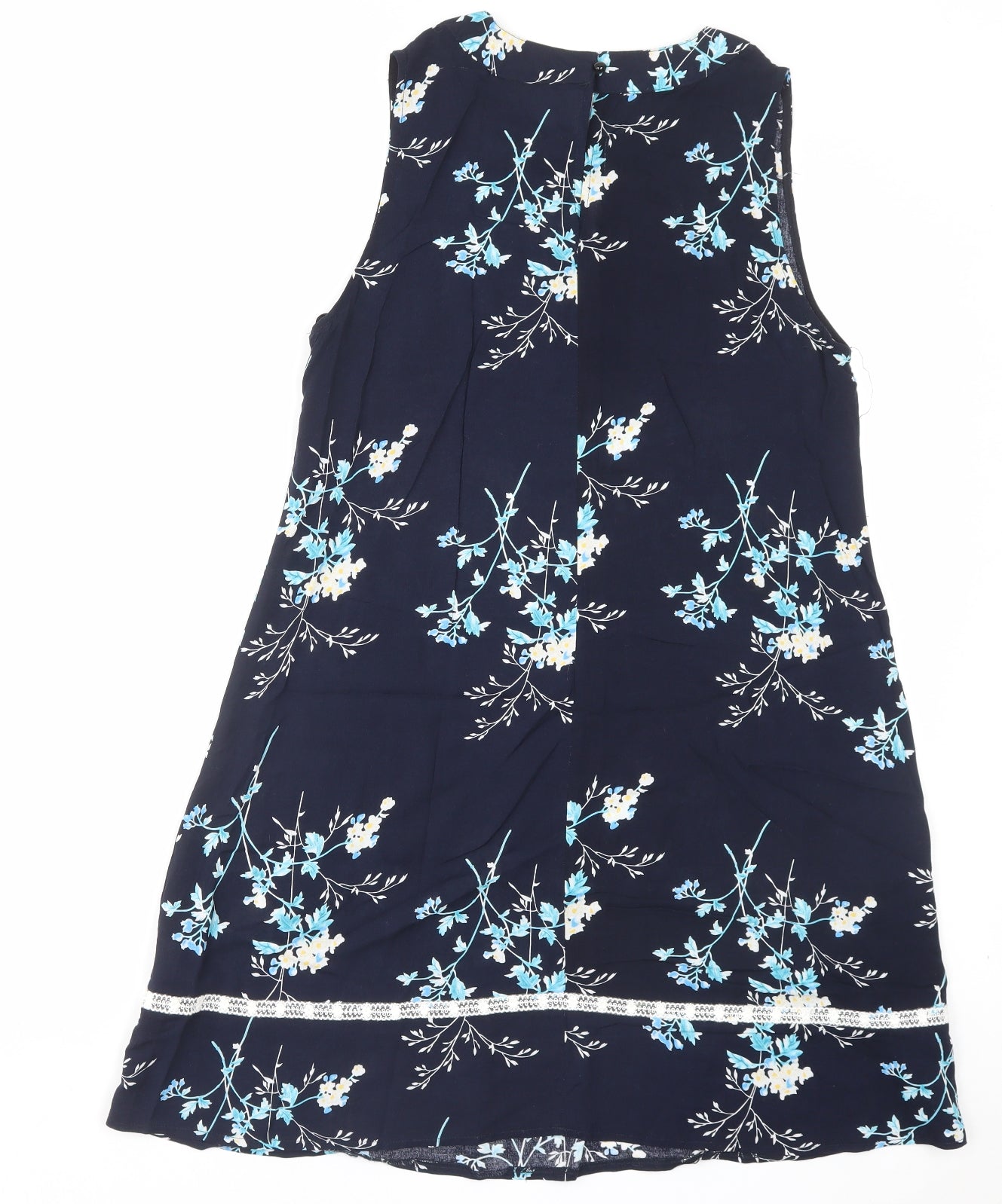 naked art Womens Blue Floral Viscose A-Line Size 14 Crew Neck Button