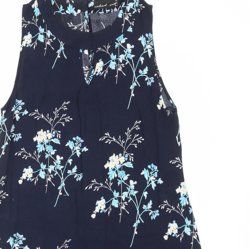 naked art Womens Blue Floral Viscose A-Line Size 14 Crew Neck Button