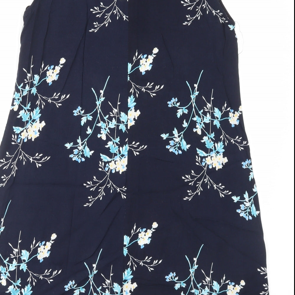 naked art Womens Blue Floral Viscose A-Line Size 14 Crew Neck Button