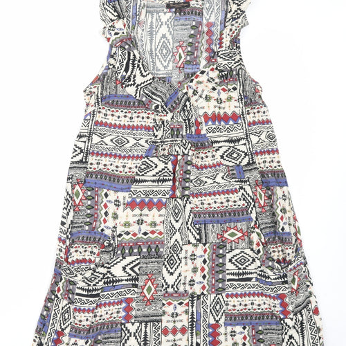 Karoline Morgan Womens Multicoloured Geometric Viscose A-Line Size 10 V-Neck Pullover
