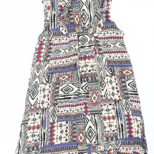 Karoline Morgan Womens Multicoloured Geometric Viscose A-Line Size 10 V-Neck Pullover