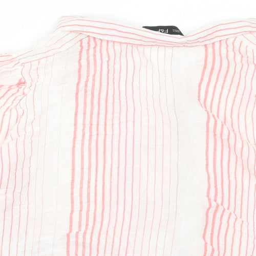 F&F Womens Orange Striped Polyester Cropped Button-Up Size 6 Collared - Tie At Front