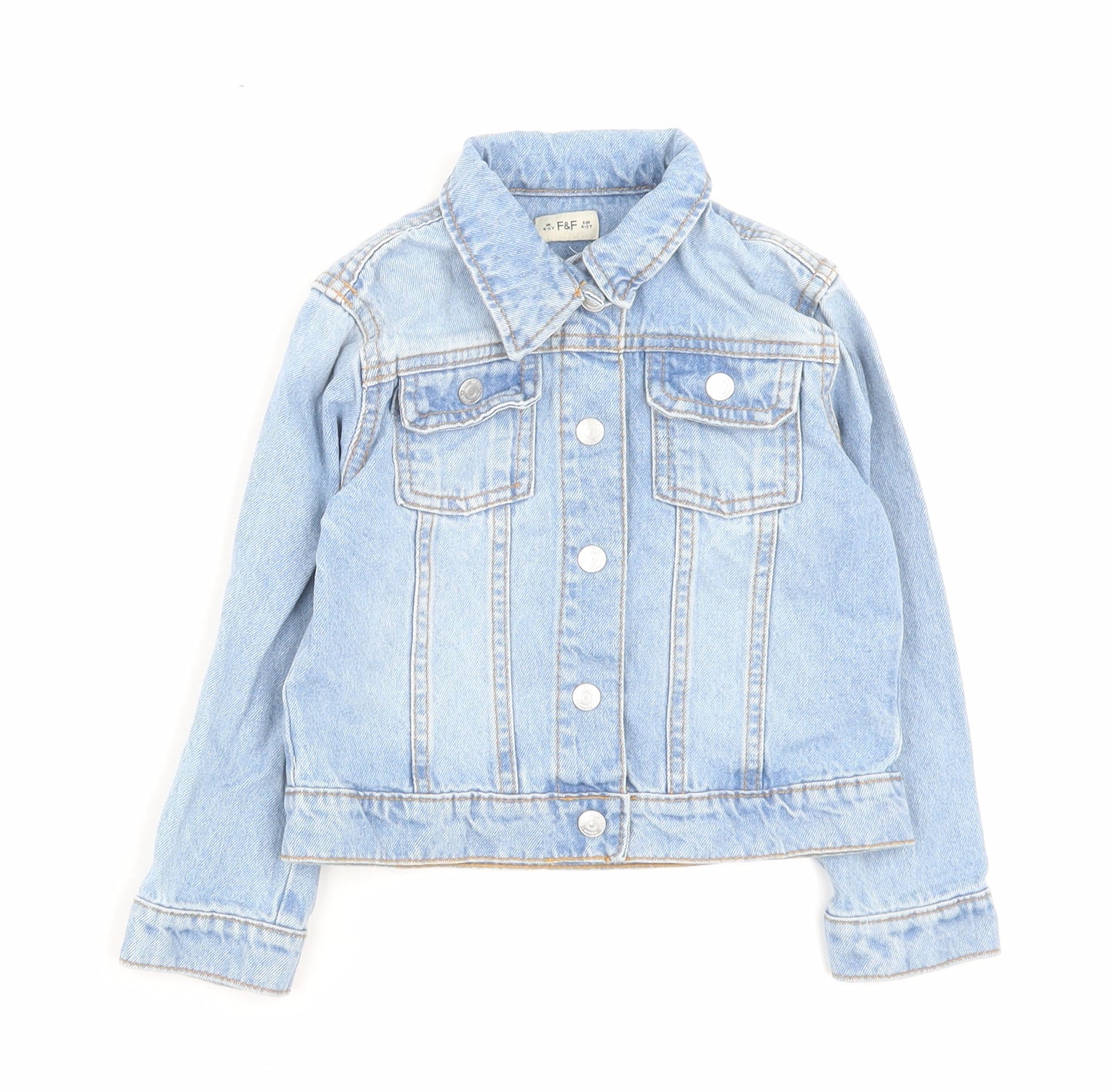 F&F Girls Blue Basic Jacket Jacket Size 4-5 Years Button