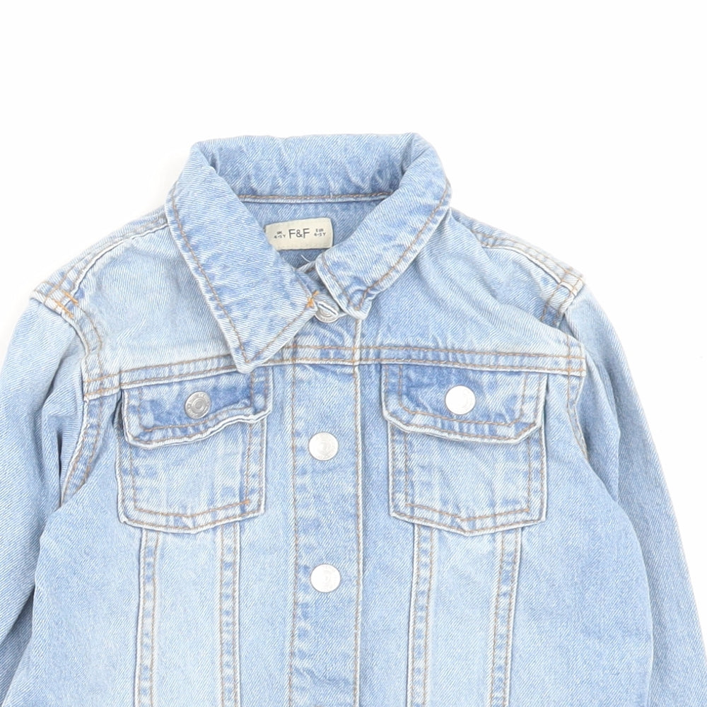 F&F Girls Blue Basic Jacket Jacket Size 4-5 Years Button