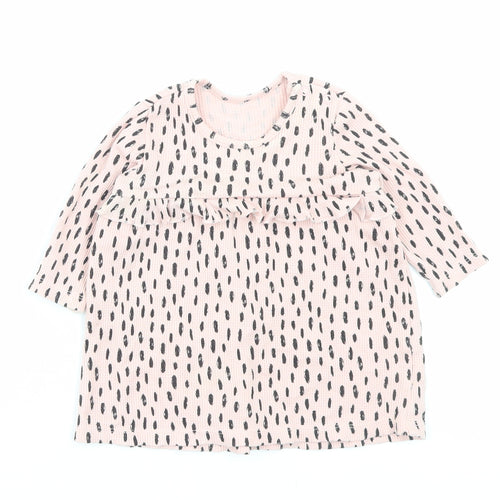 George Girls Pink Geometric Cotton A-Line Size 3-6 Months Crew Neck Button