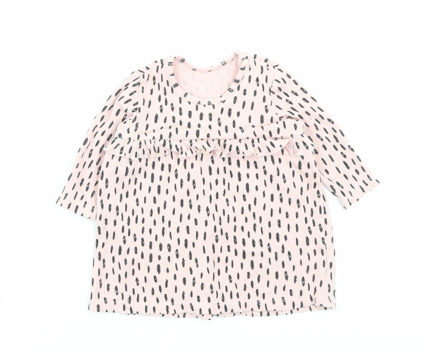 George Girls Pink Geometric Cotton A-Line Size 3-6 Months Crew Neck Button