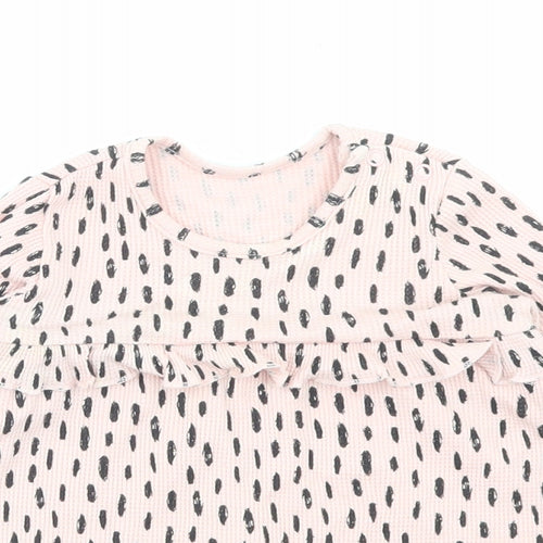 George Girls Pink Geometric Cotton A-Line Size 3-6 Months Crew Neck Button