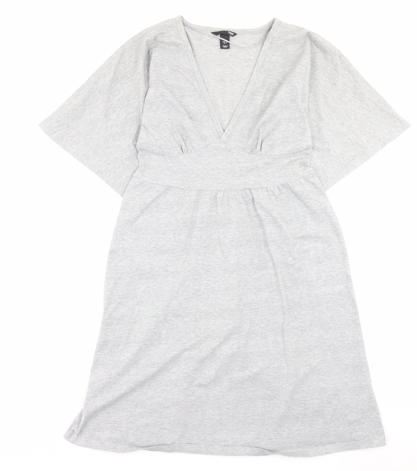 H&M Womens Grey Cotton T-Shirt Dress Size 10 V-Neck Pullover