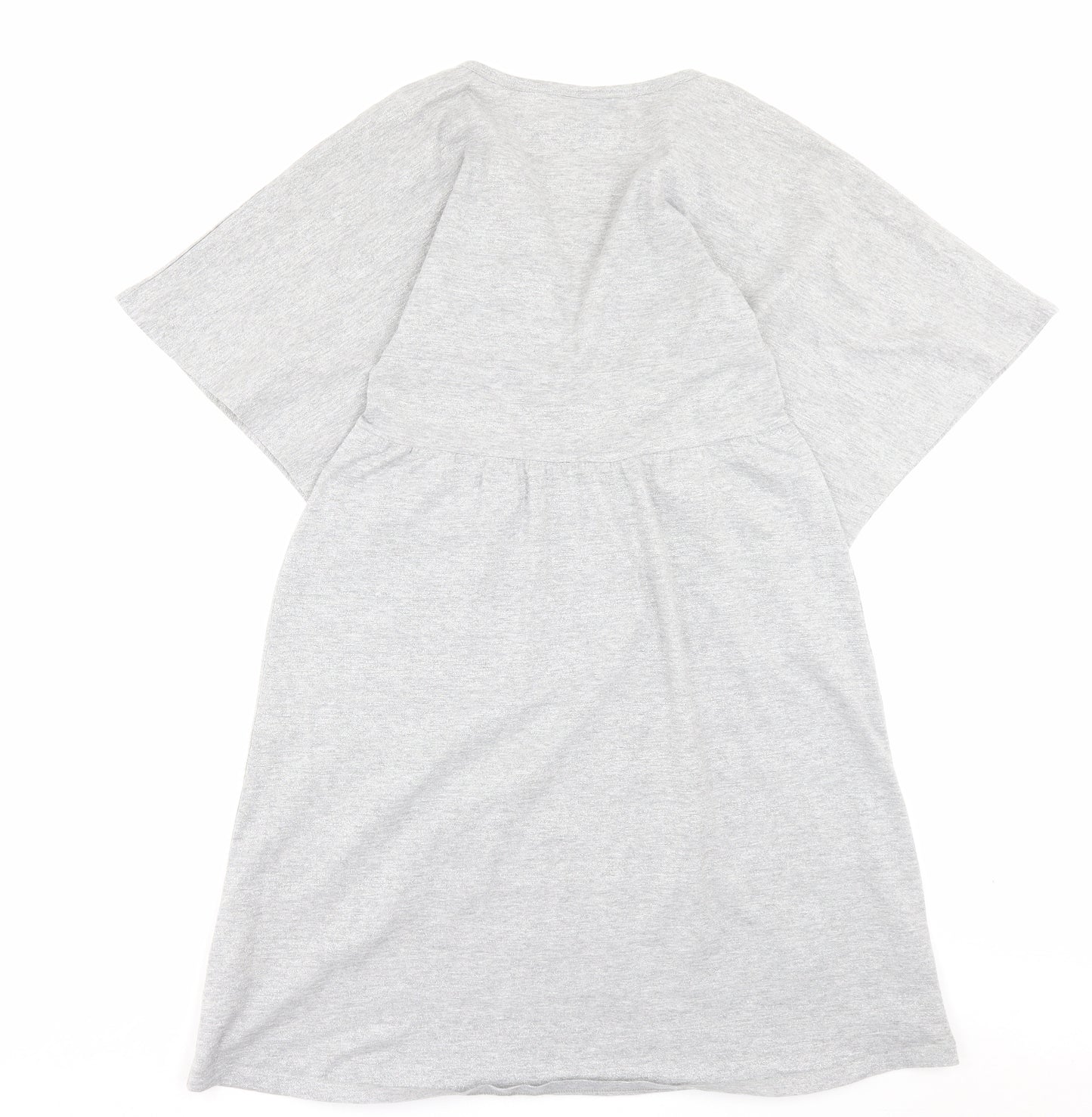 H&M Womens Grey Cotton T-Shirt Dress Size 10 V-Neck Pullover