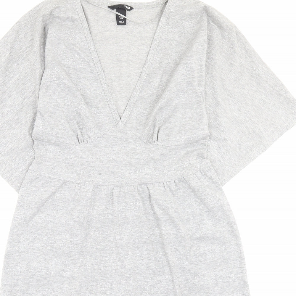 H&M Womens Grey Cotton T-Shirt Dress Size 10 V-Neck Pullover