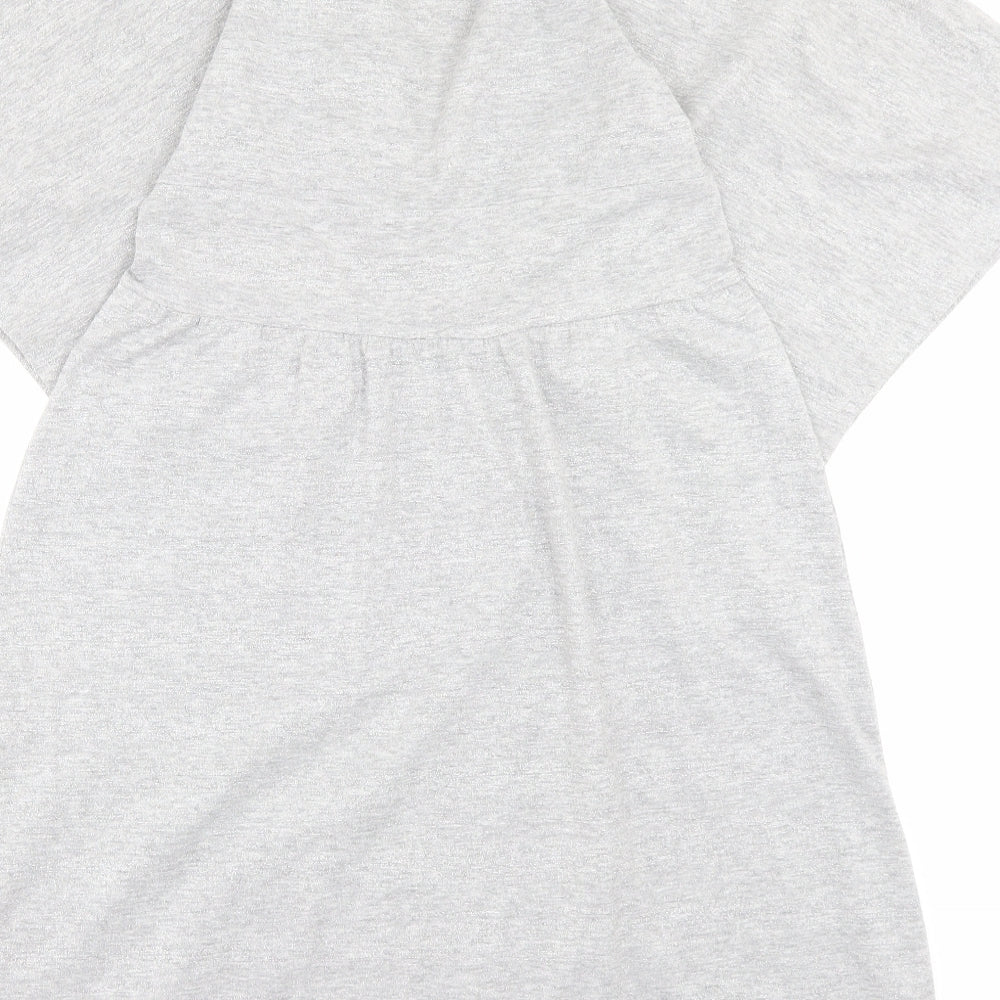 H&M Womens Grey Cotton T-Shirt Dress Size 10 V-Neck Pullover