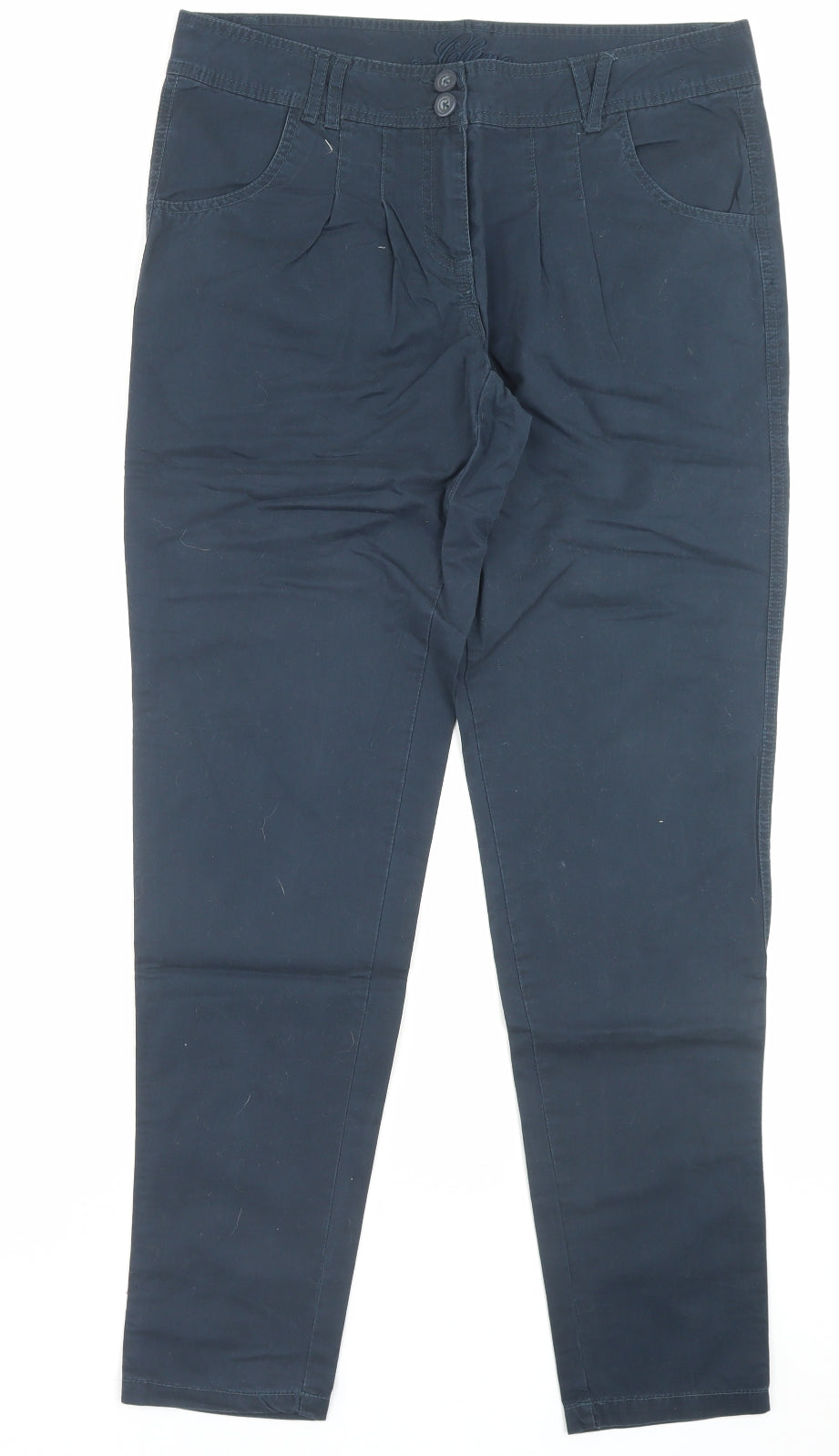 George Womens Blue Cotton Trousers Size 12 L30 in Regular Button