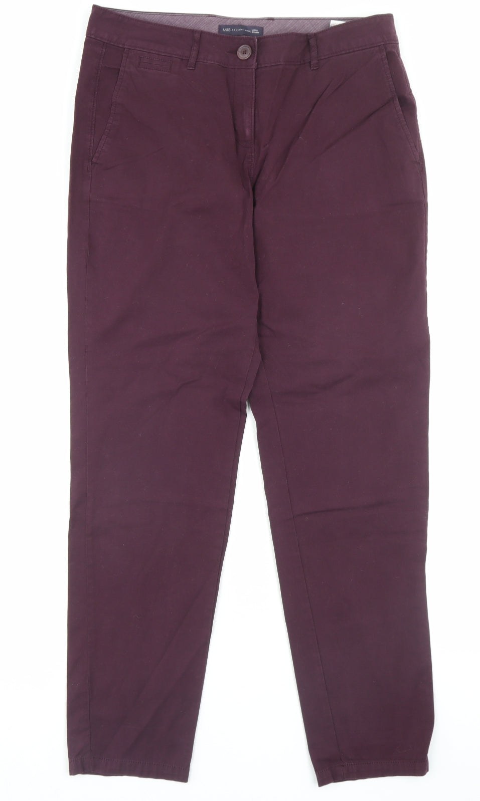 Marks and Spencer Womens Purple Cotton Chino Trousers Size 12 L29 in Regular Button