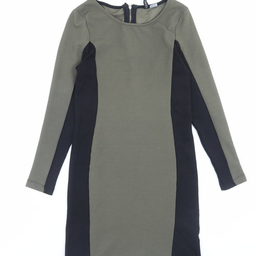 H&M Womens Green Polyester Bodycon Size 12 Crew Neck Zip