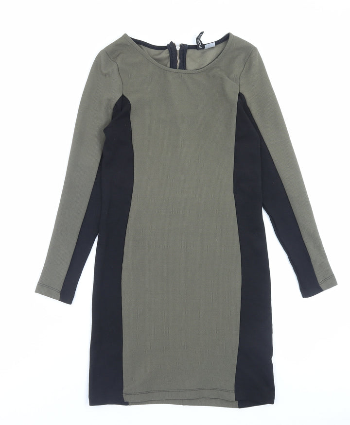 H&M Womens Green Polyester Bodycon Size 12 Crew Neck Zip
