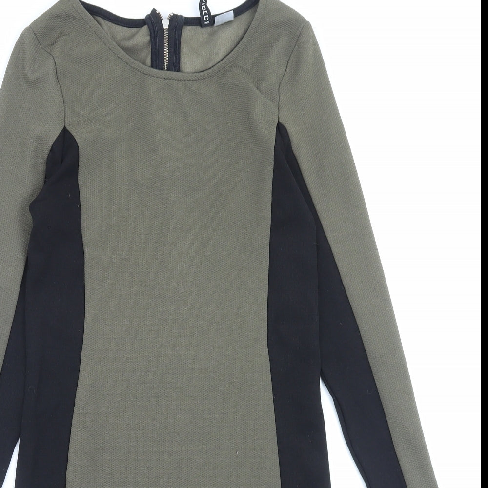 H&M Womens Green Polyester Bodycon Size 12 Crew Neck Zip