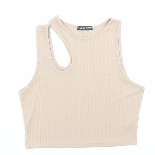 SheIn Womens Beige Polyester Cropped Tank Size L Crew Neck