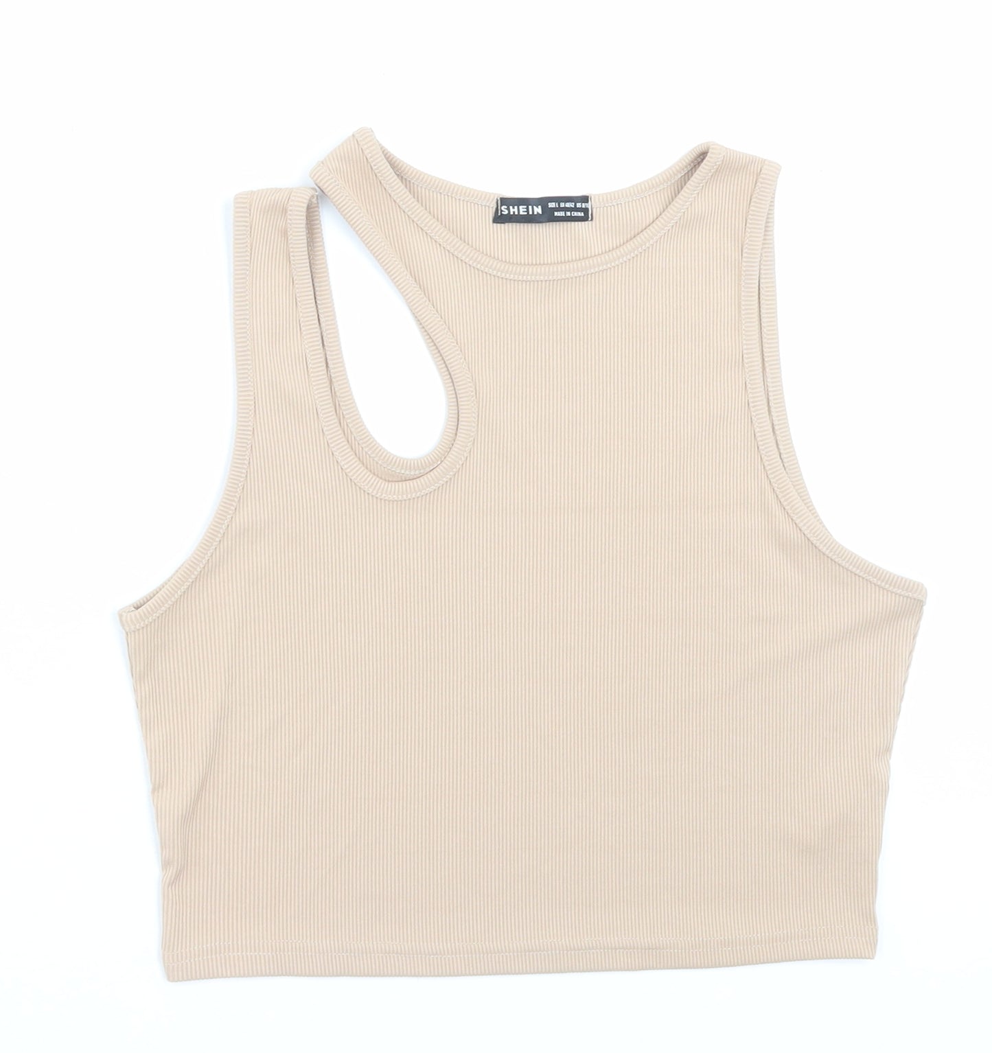 SheIn Womens Beige Polyester Cropped Tank Size L Crew Neck