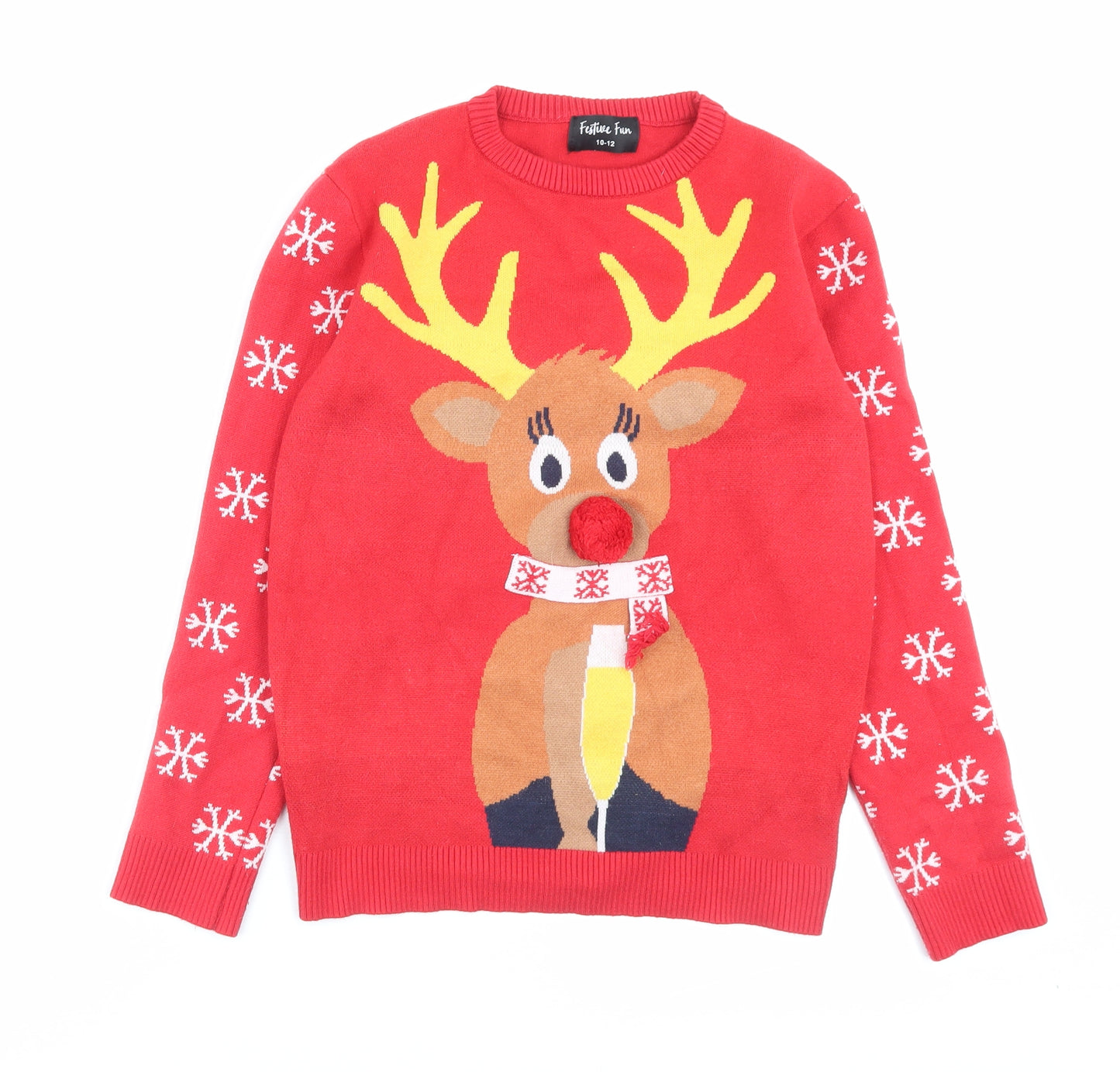 Festive fun Womens Red Crew Neck Viscose Pullover Jumper Size 10 - Christmas