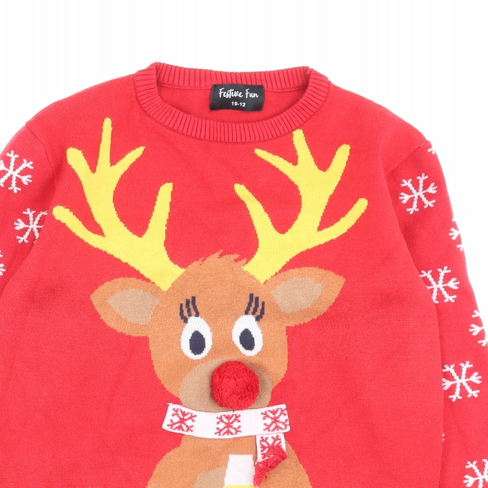 Festive fun Womens Red Crew Neck Viscose Pullover Jumper Size 10 - Christmas