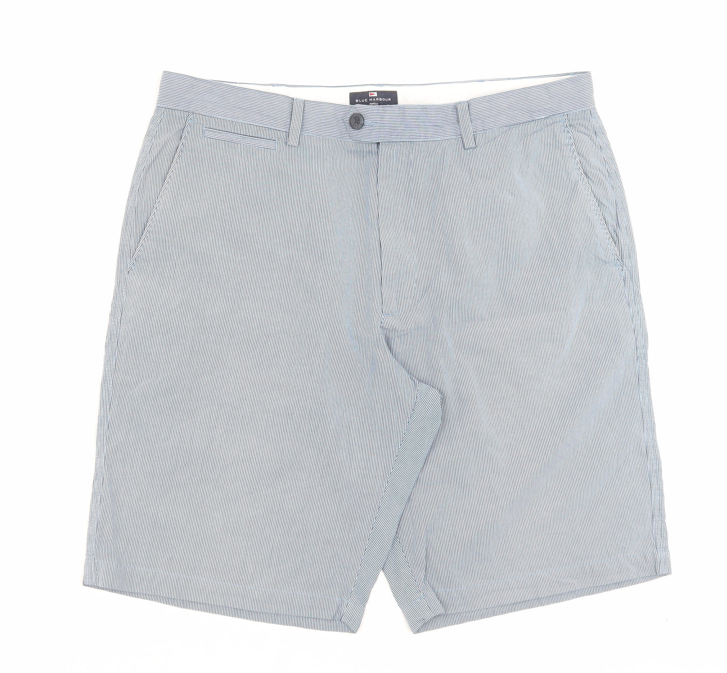 Blue Harbour Mens Blue Striped Cotton Chino Shorts Size 38 in L11 in Regular Button