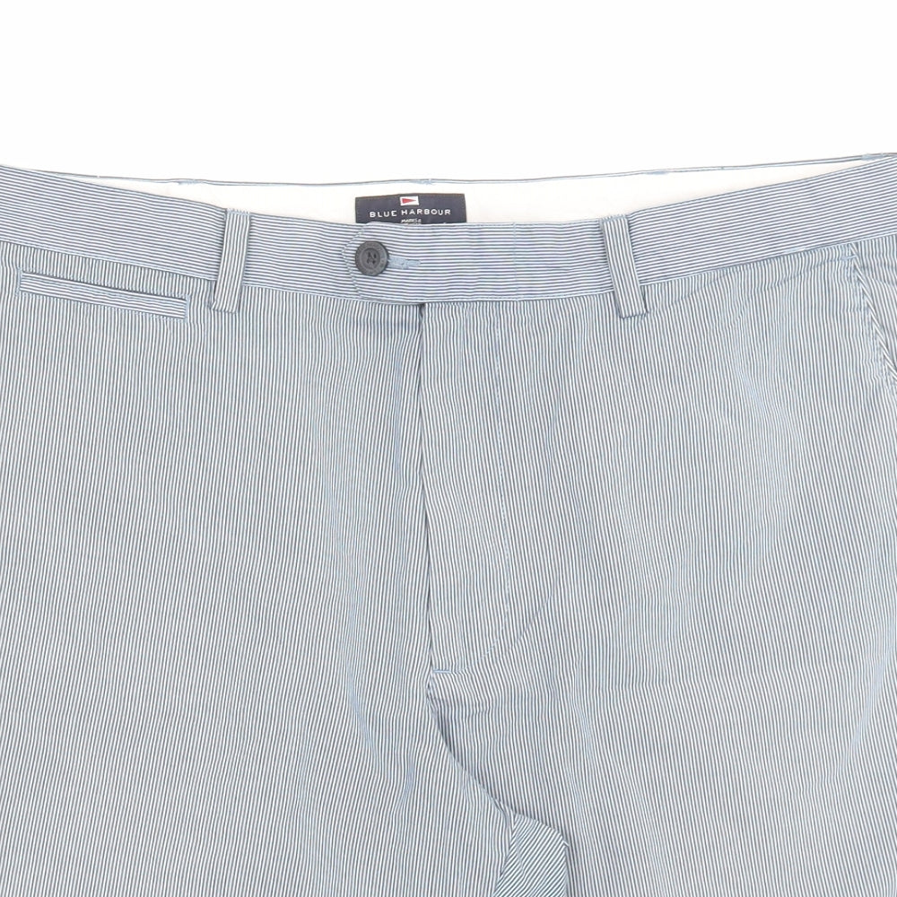 Blue Harbour Mens Blue Striped Cotton Chino Shorts Size 38 in L11 in Regular Button