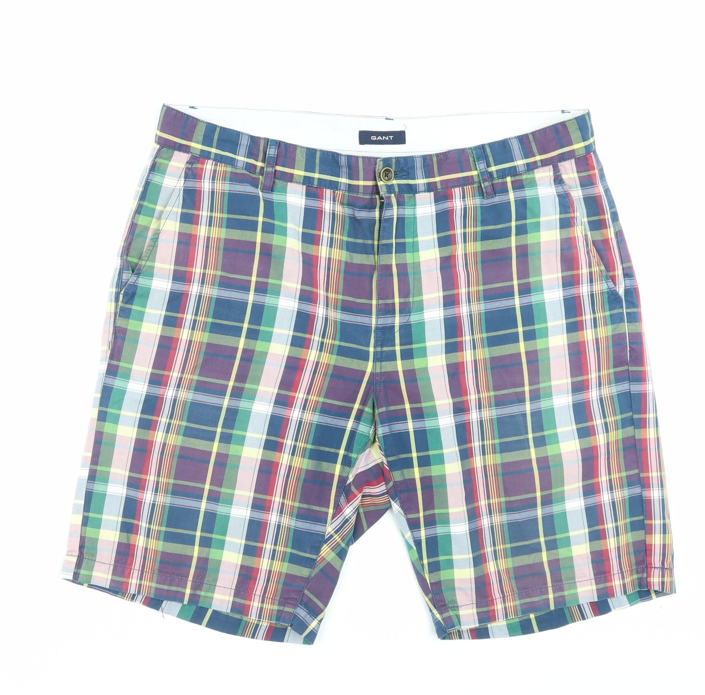 GANT Mens Multicoloured Plaid Cotton Bermuda Shorts Size 36 in L10 in Regular Button