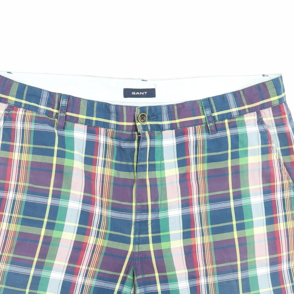 GANT Mens Multicoloured Plaid Cotton Bermuda Shorts Size 36 in L10 in Regular Button