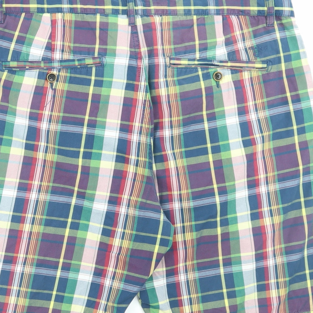 GANT Mens Multicoloured Plaid Cotton Bermuda Shorts Size 36 in L10 in Regular Button