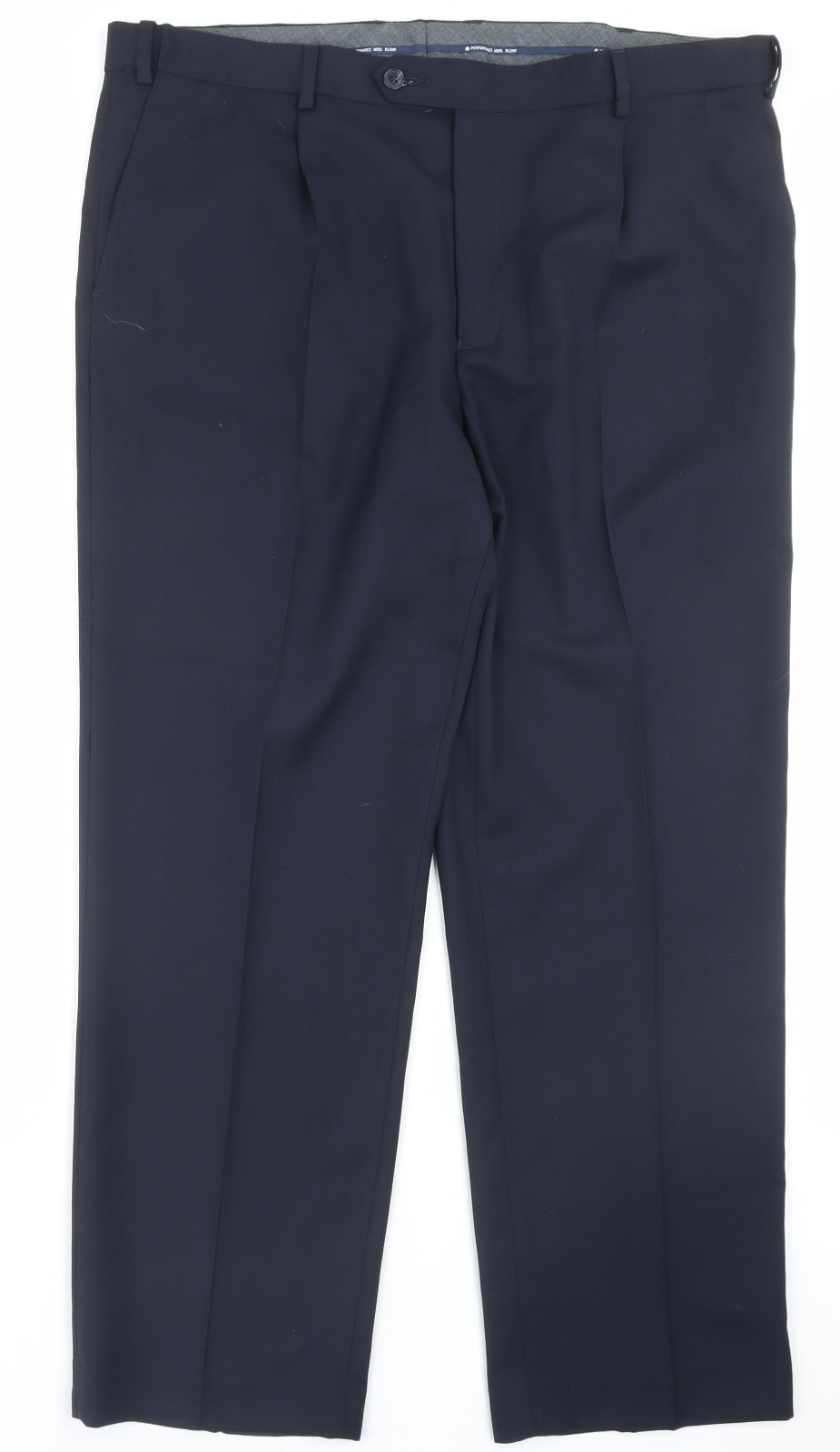 Marks and Spencer Mens Blue Wool Trousers Size 38 in L29 in Regular Button - Short Leg