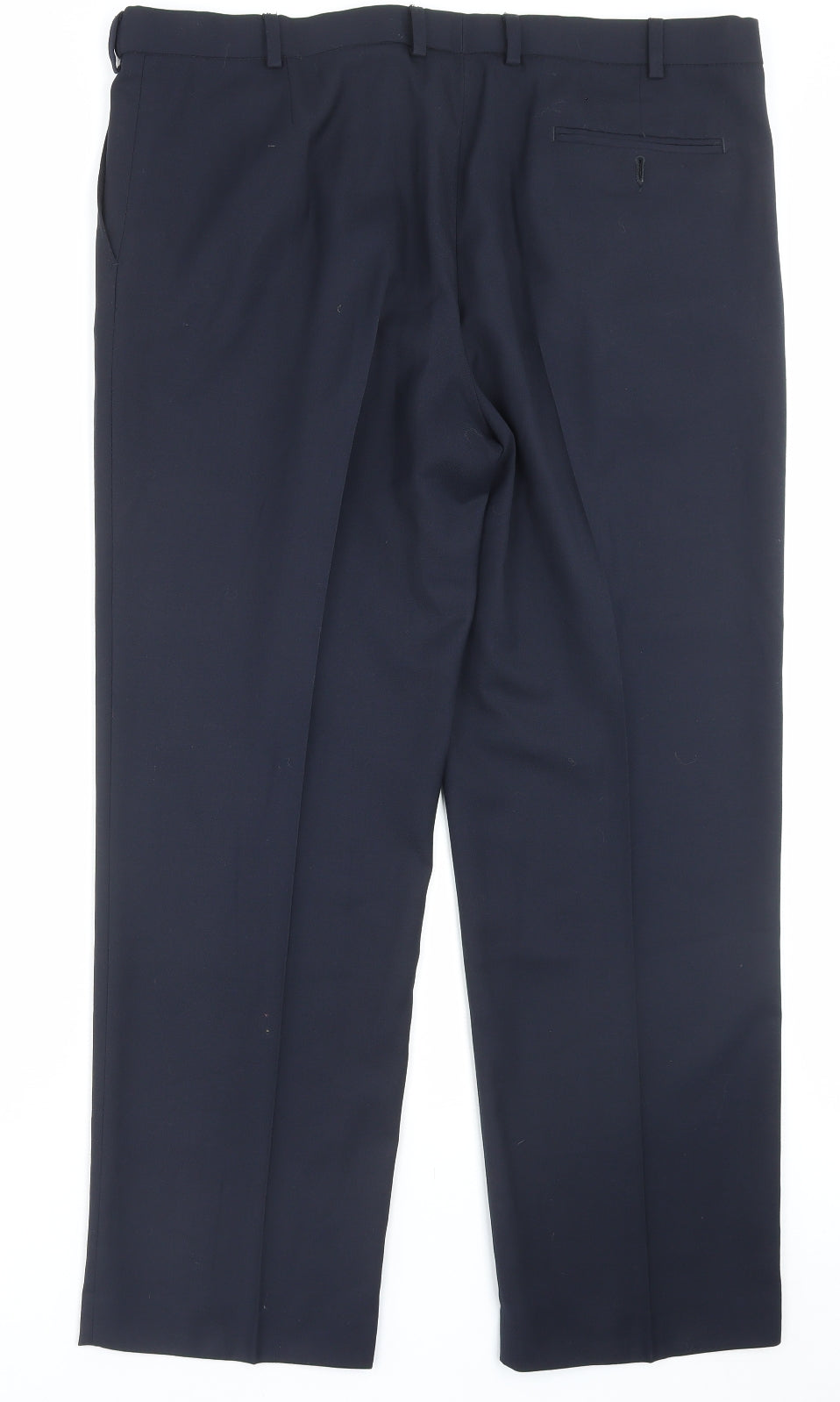 Marks and Spencer Mens Blue Wool Trousers Size 38 in L29 in Regular Button - Short Leg