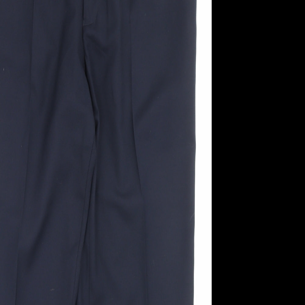 Marks and Spencer Mens Blue Wool Trousers Size 38 in L29 in Regular Button - Short Leg