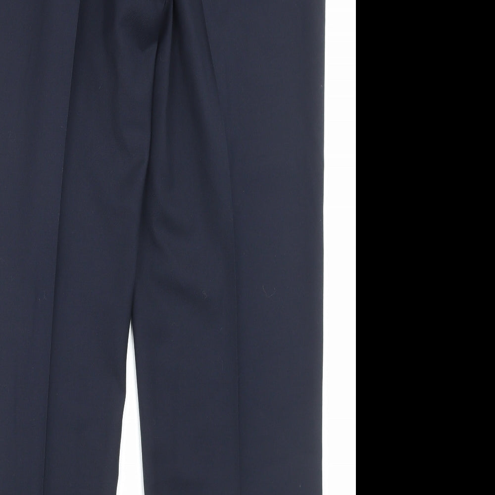 Marks and Spencer Mens Blue Wool Trousers Size 38 in L29 in Regular Button - Short Leg