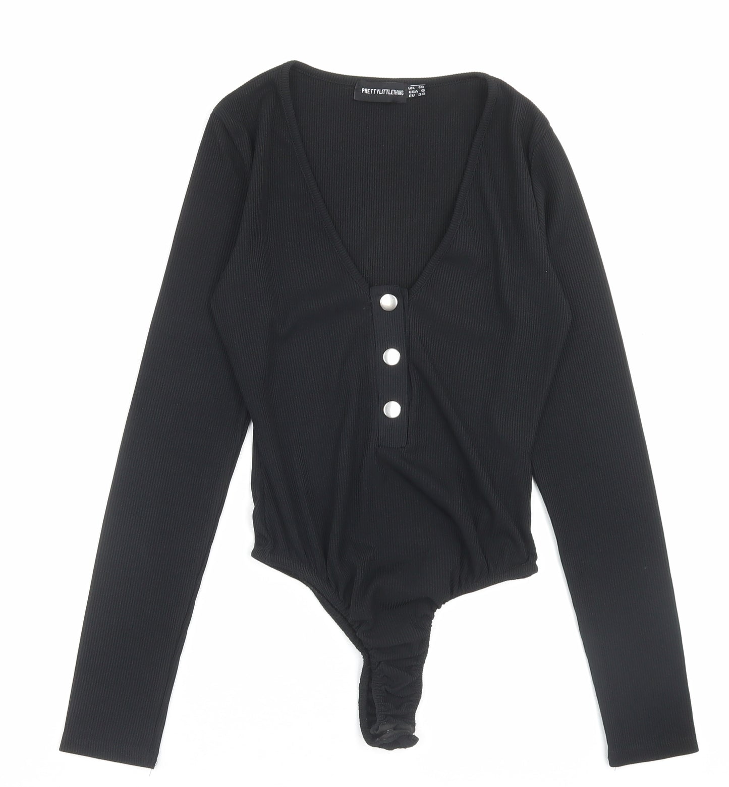 PRETTYLITTLETHING Womens Black Polyester Bodysuit One-Piece Size 10 Snap