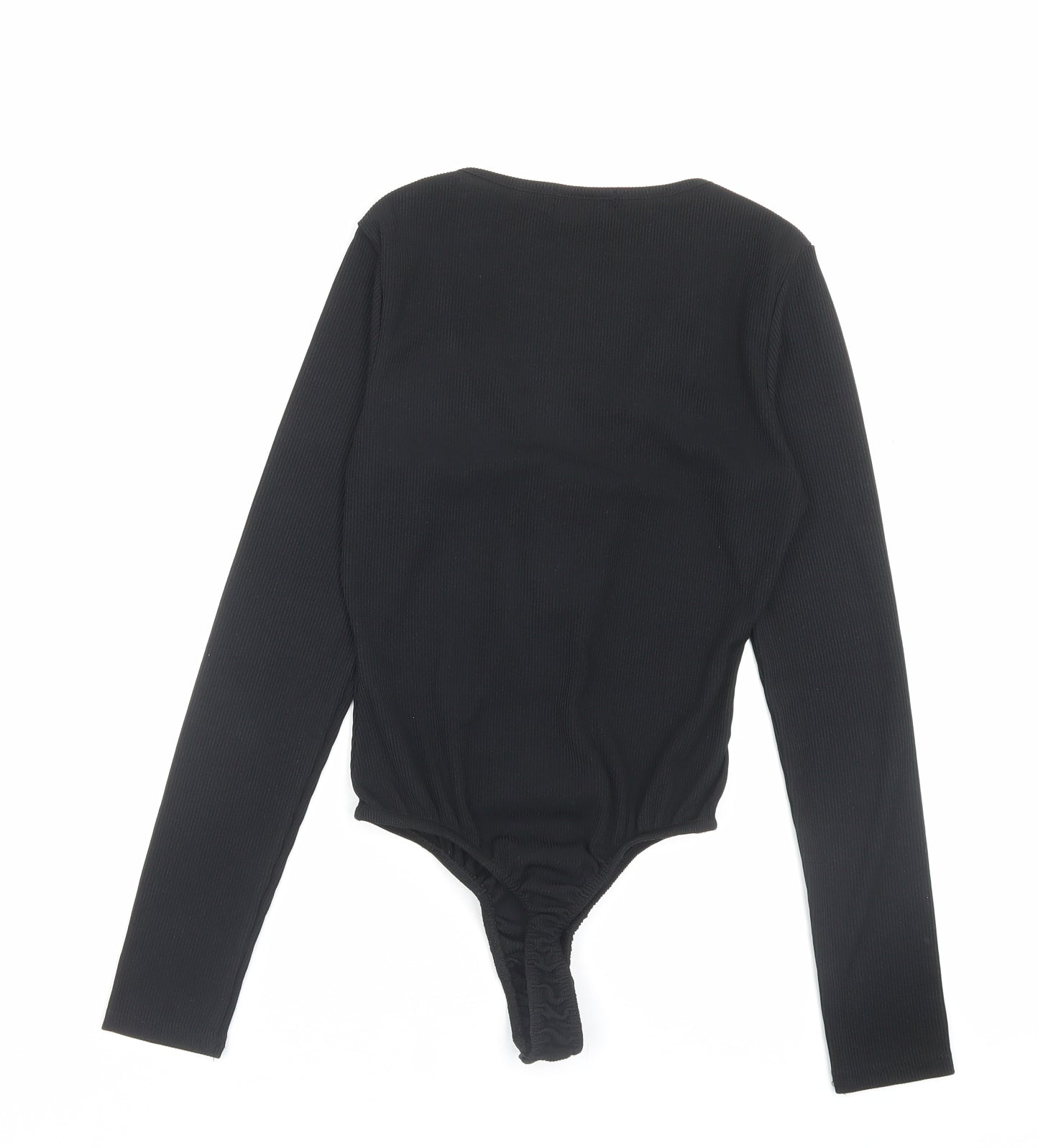 PRETTYLITTLETHING Womens Black Polyester Bodysuit One-Piece Size 10 Snap