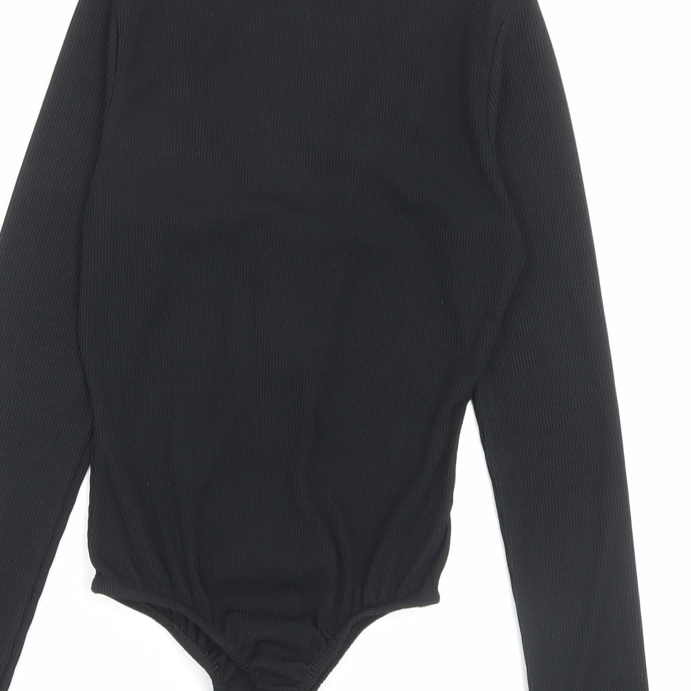PRETTYLITTLETHING Womens Black Polyester Bodysuit One-Piece Size 10 Snap