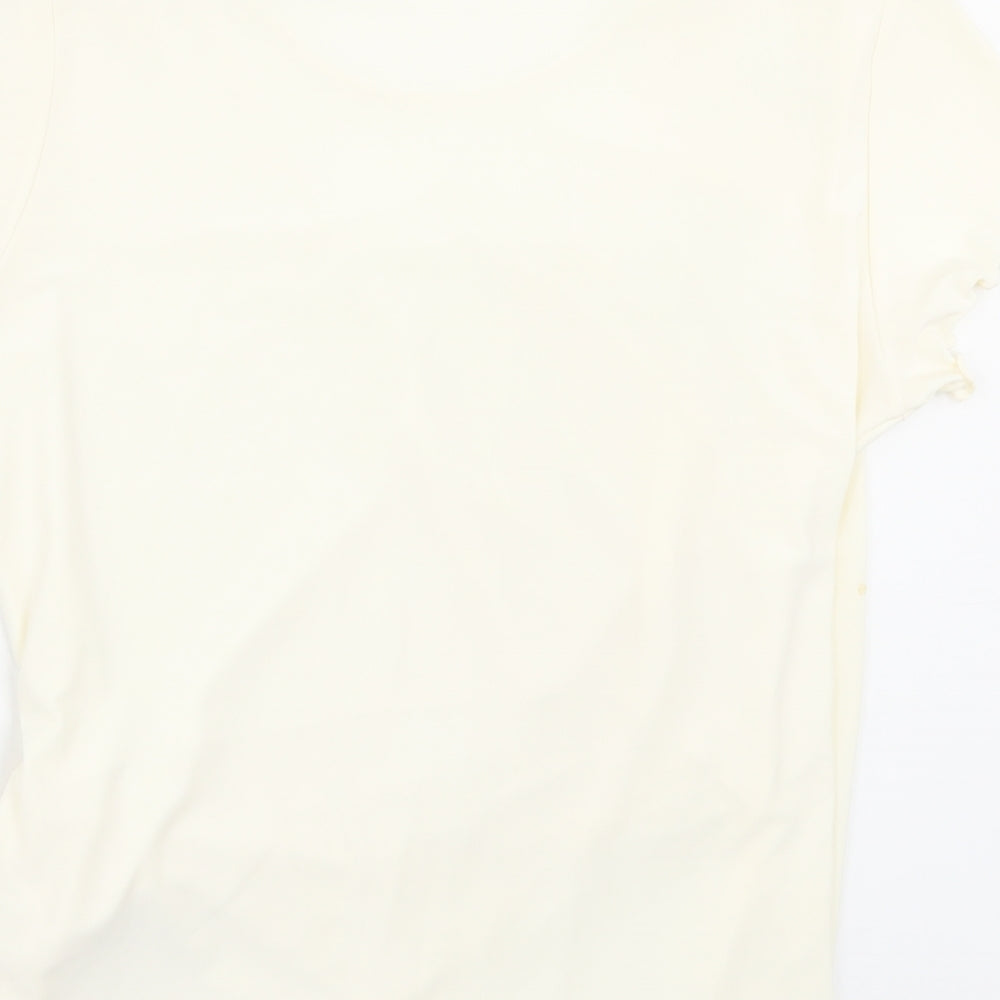 Saloos Womens Ivory Polyester Basic T-Shirt Size M Scoop Neck - Lettuce Edging