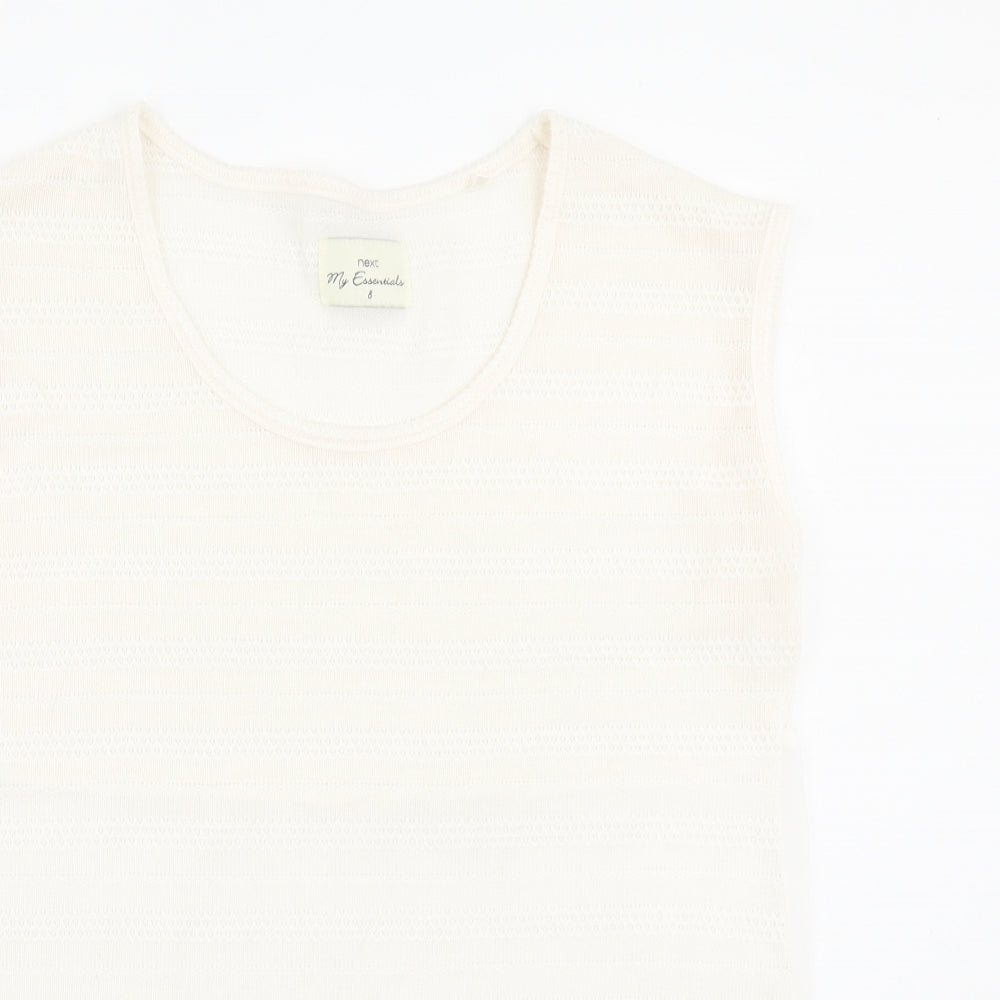 NEXT Womens White Polyester Basic T-Shirt Size 8 Crew Neck