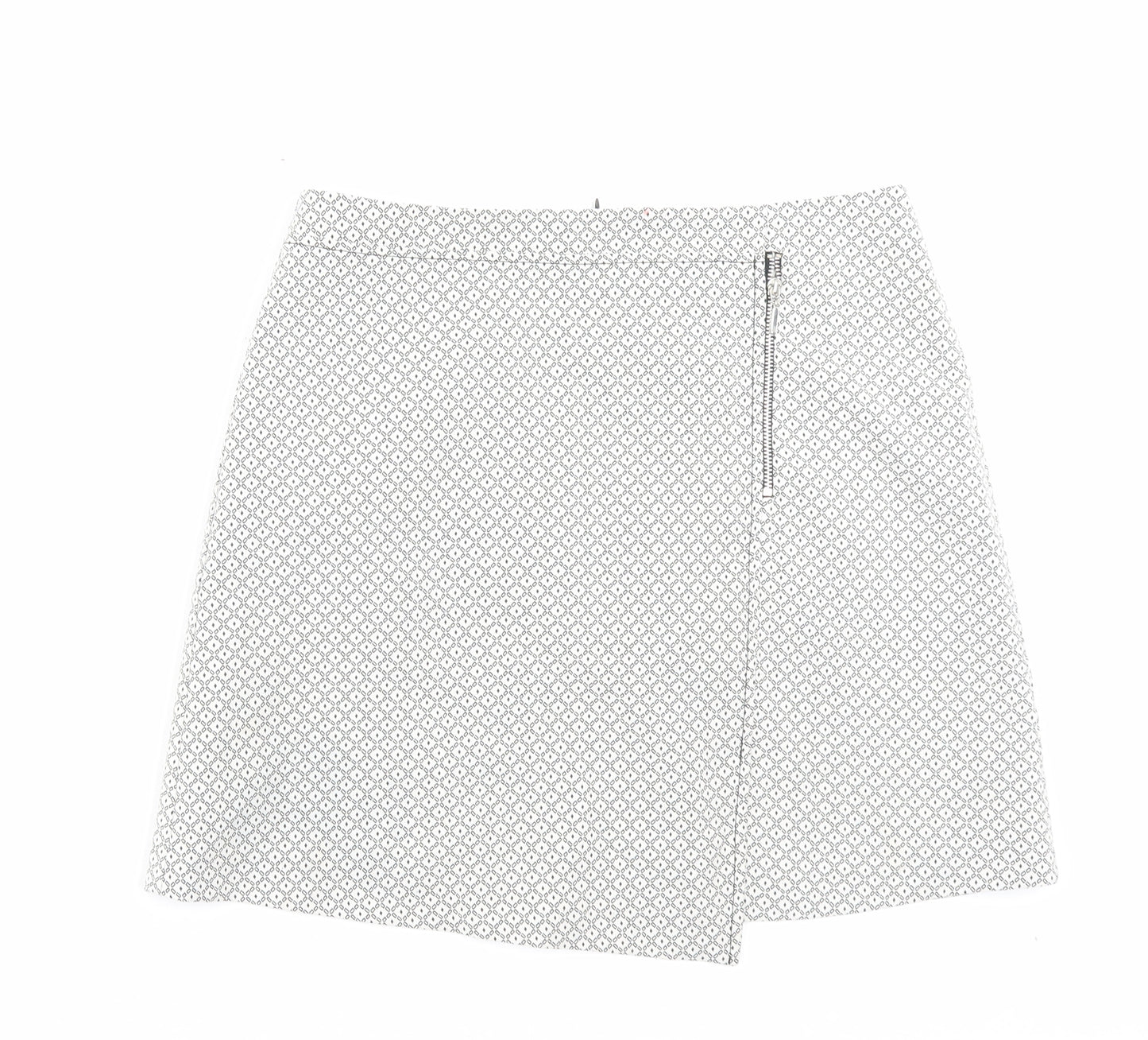 New Look Womens White Argyle/Diamond Polyester A-Line Skirt Size 12 Zip