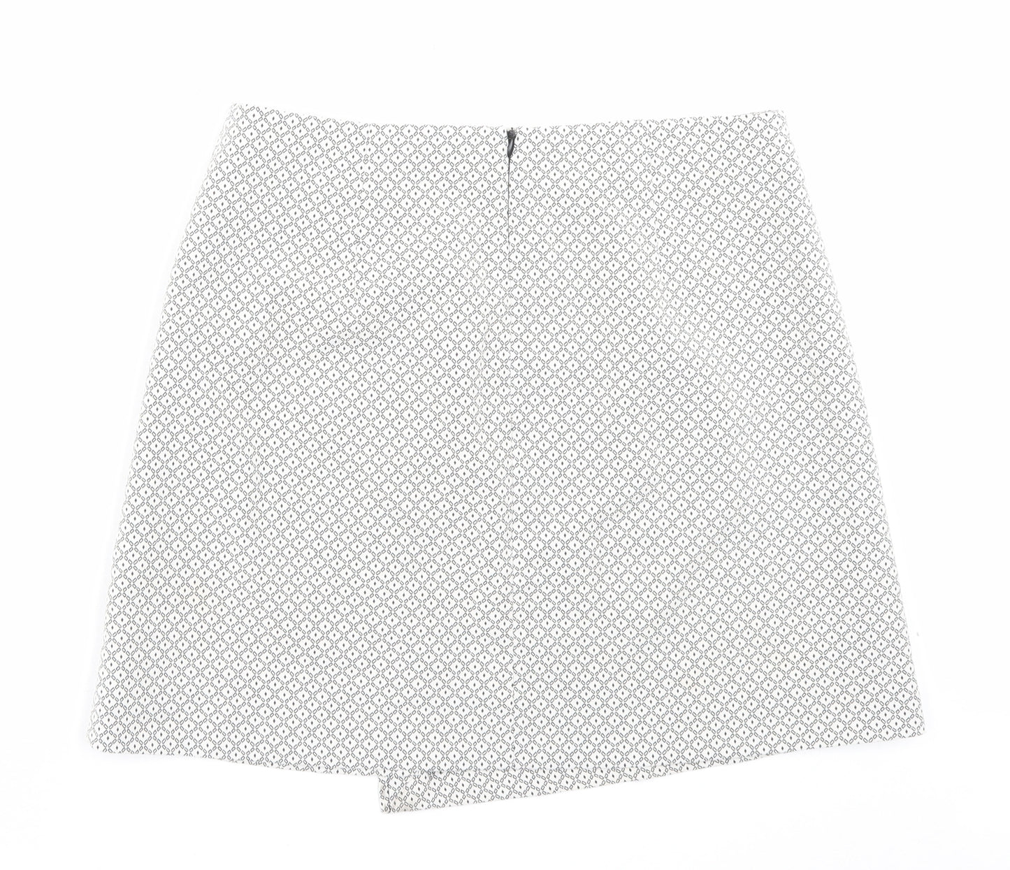 New Look Womens White Argyle/Diamond Polyester A-Line Skirt Size 12 Zip