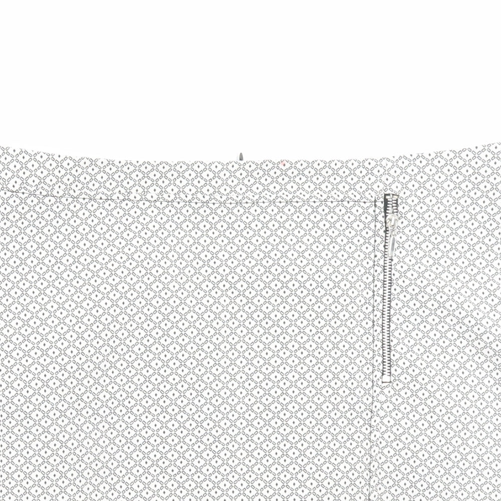 New Look Womens White Argyle/Diamond Polyester A-Line Skirt Size 12 Zip