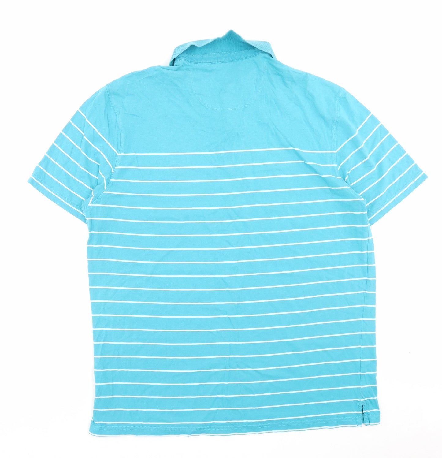 Marks and Spencer Mens Blue Striped Cotton Polo Size XL Collared Button