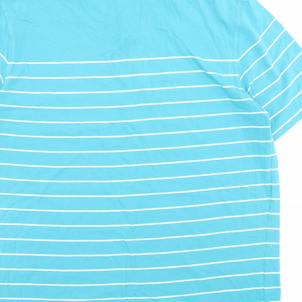 Marks and Spencer Mens Blue Striped Cotton Polo Size XL Collared Button