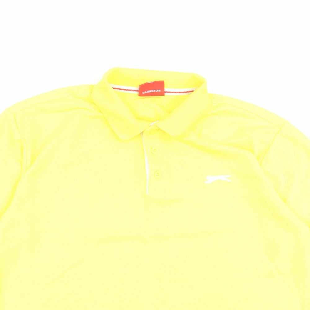 Slazenger Mens Yellow Polyester Polo Size L Collared Button