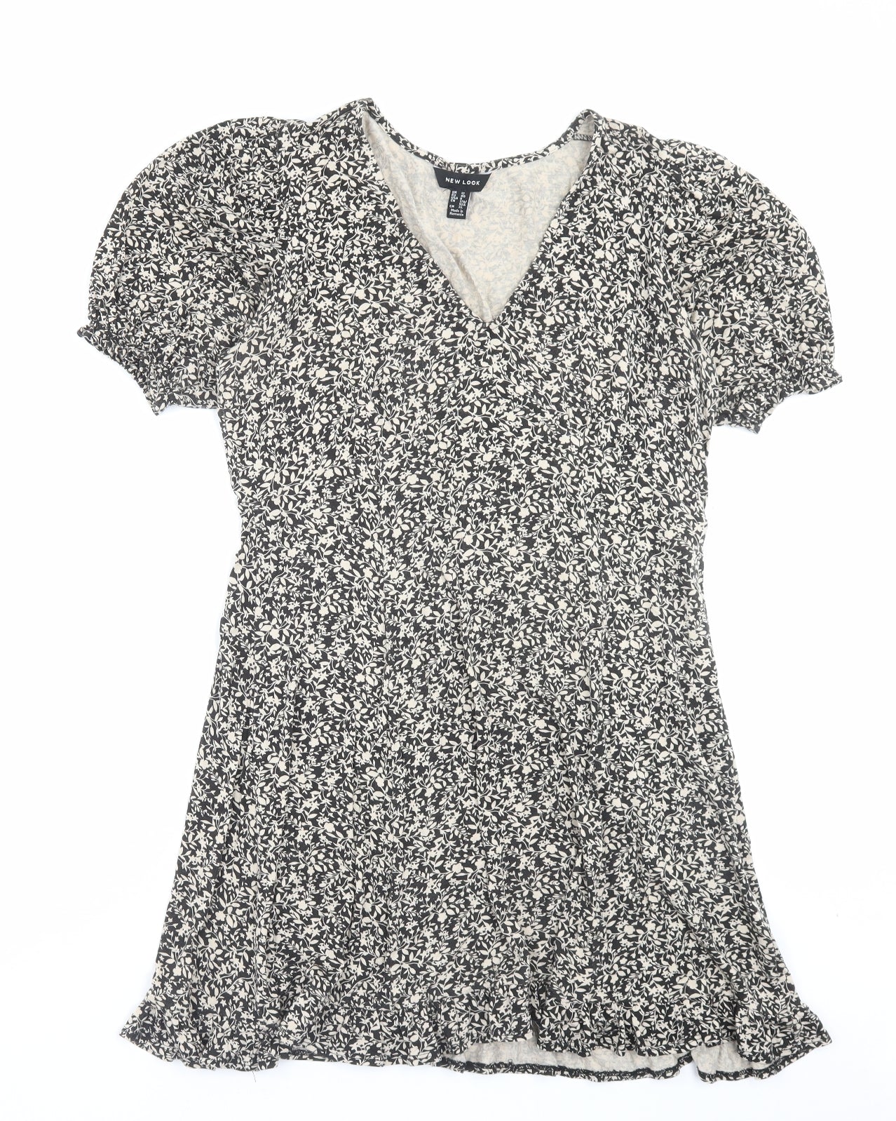 New Look Womens Brown Floral Viscose A-Line Size 12 V-Neck Pullover