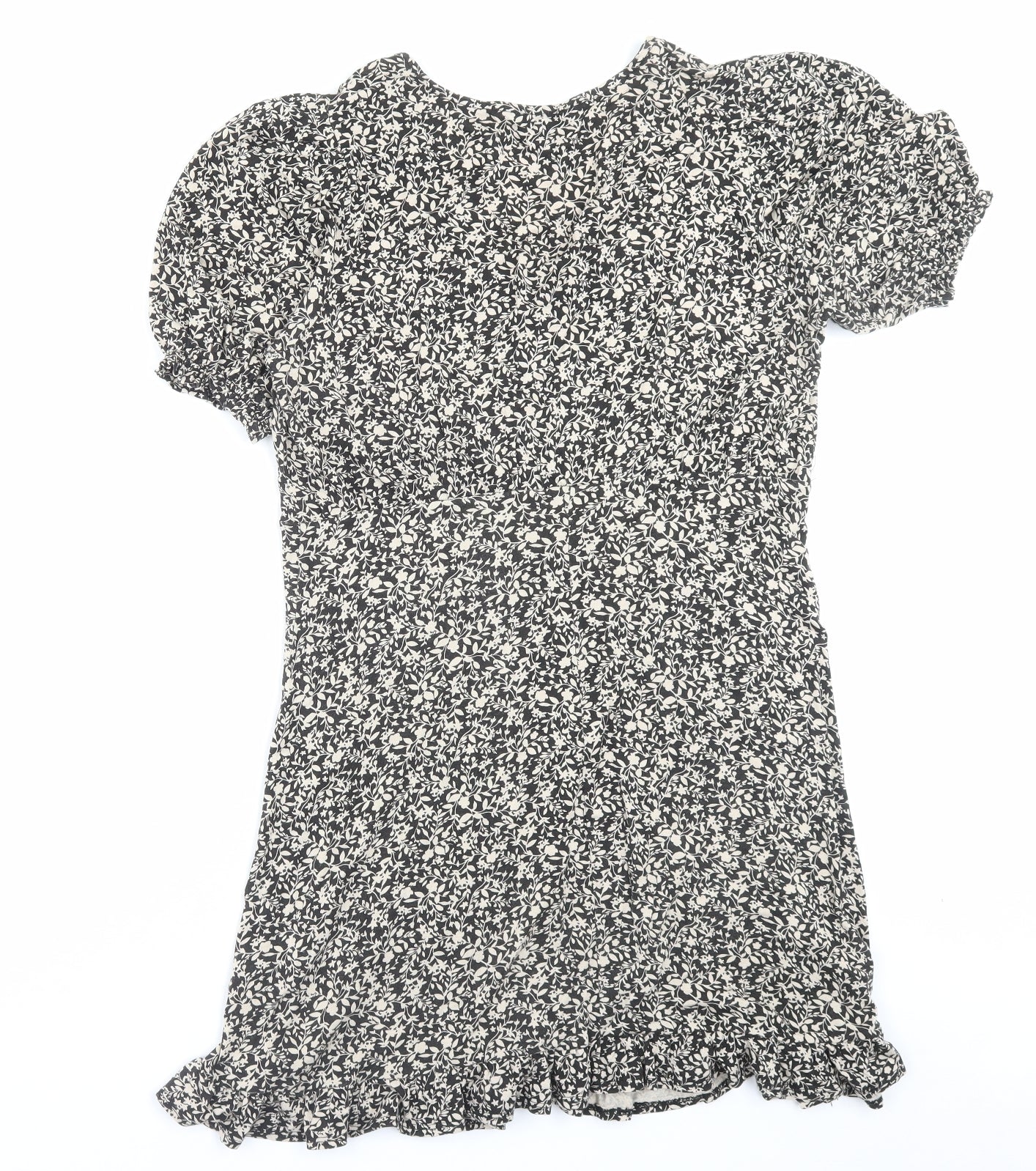 New Look Womens Brown Floral Viscose A-Line Size 12 V-Neck Pullover
