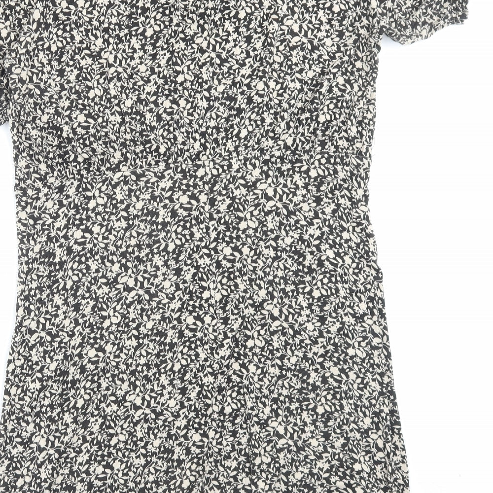 New Look Womens Brown Floral Viscose A-Line Size 12 V-Neck Pullover