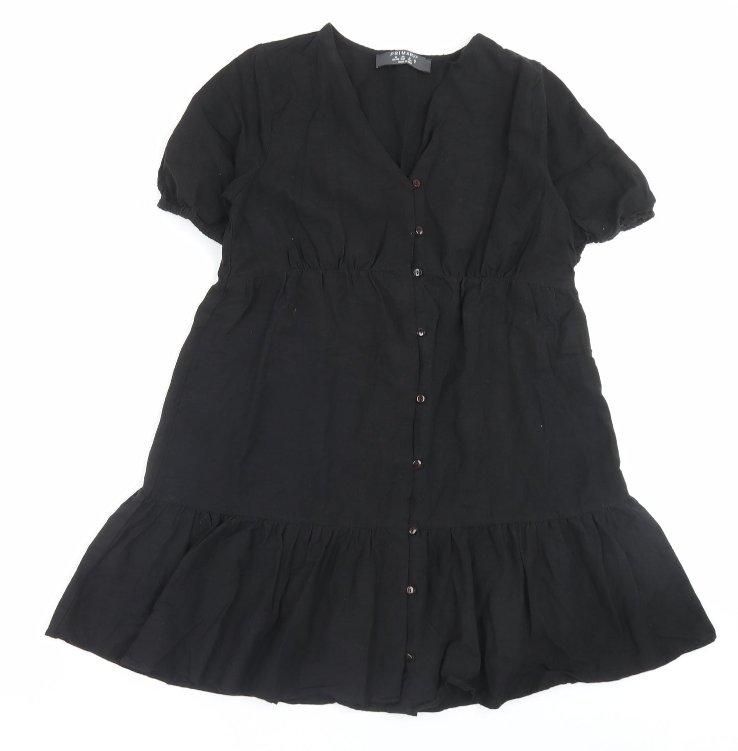 Primark Womens Black Viscose A-Line Size 10 V-Neck Button